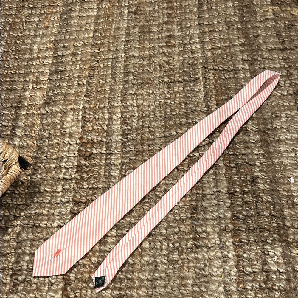 Polo Ralph Lauren Salmon Logo Embossed Pinstriped Tie